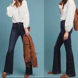 Pilcro High Rise Bootcut Dark Blue Flare Jeans Side buttons Size 27